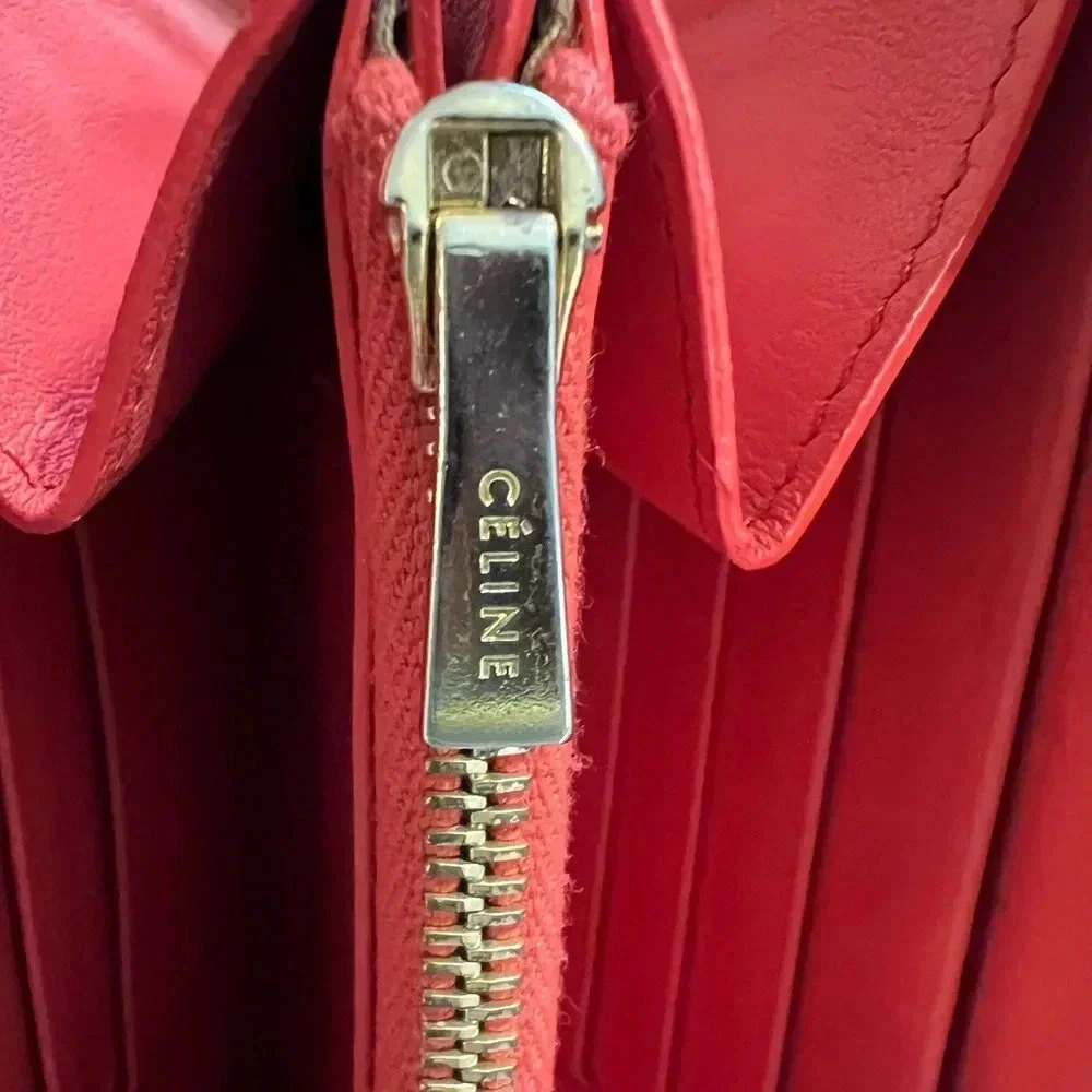 CELINE | Round Zipper Long Wallet | Lambskin | Ladies Salmon Pink x Grey | EUC - Picture 7 of 14